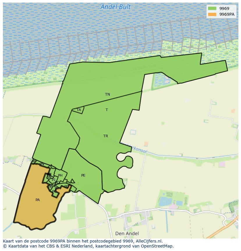 Afbeelding van het postcodegebied 9969 PA op de kaart.