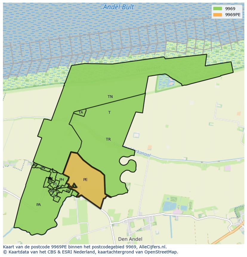 Afbeelding van het postcodegebied 9969 PE op de kaart.