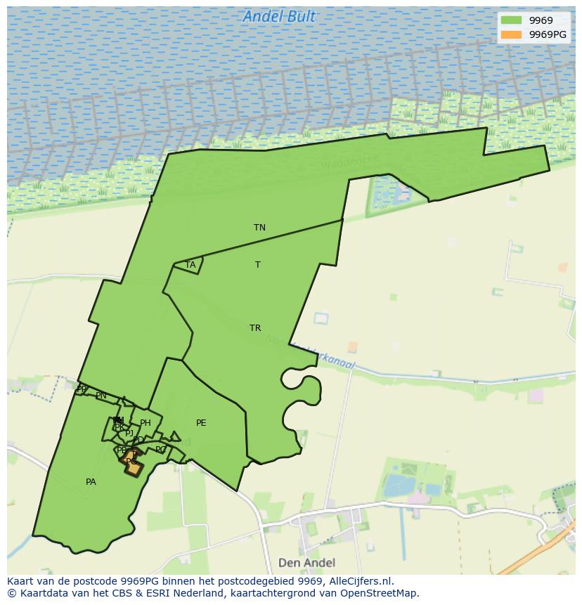 Afbeelding van het postcodegebied 9969 PG op de kaart.