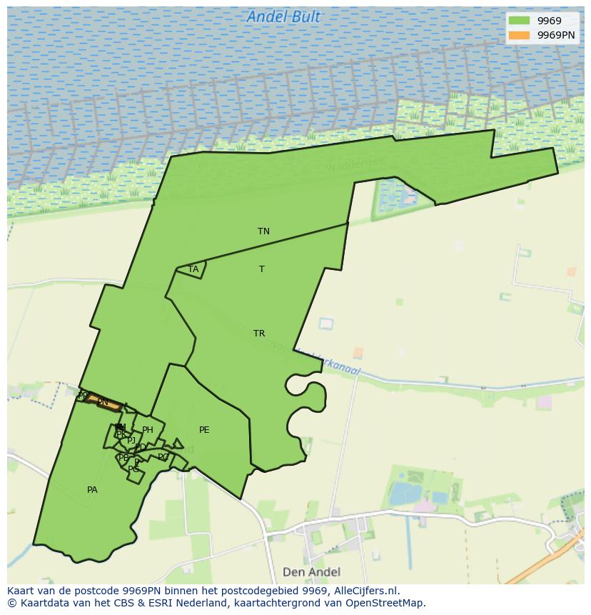 Afbeelding van het postcodegebied 9969 PN op de kaart.