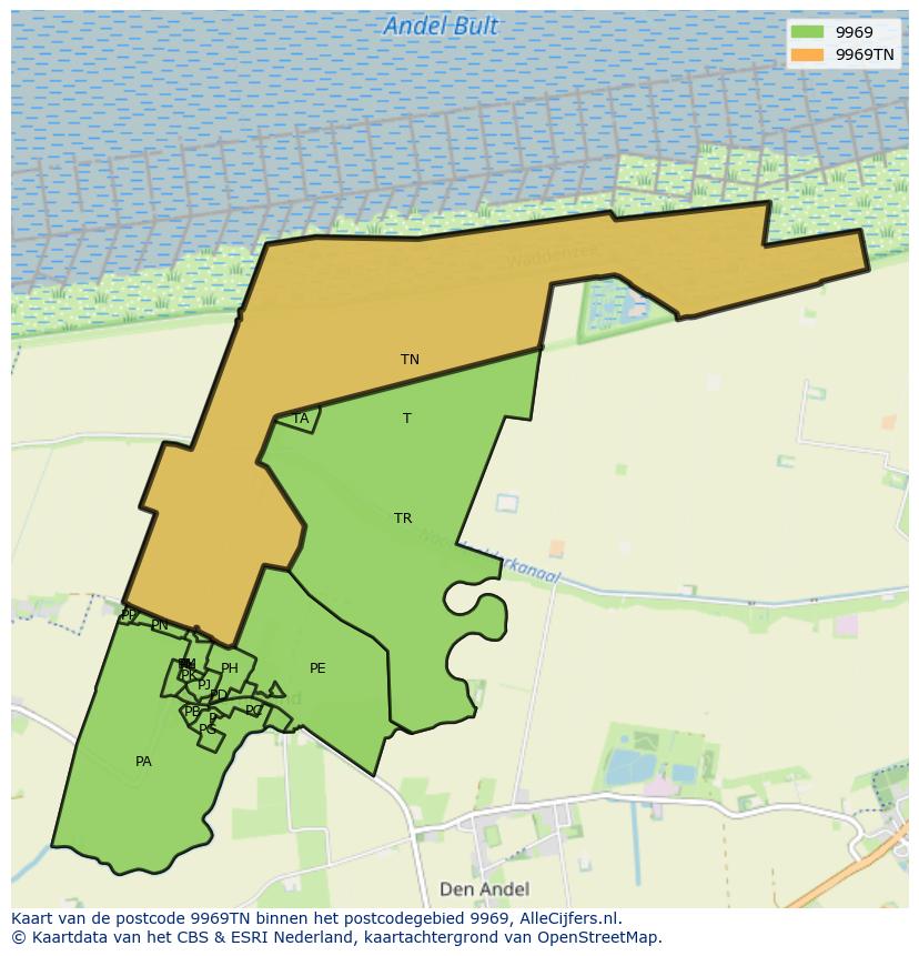 Afbeelding van het postcodegebied 9969 TN op de kaart.