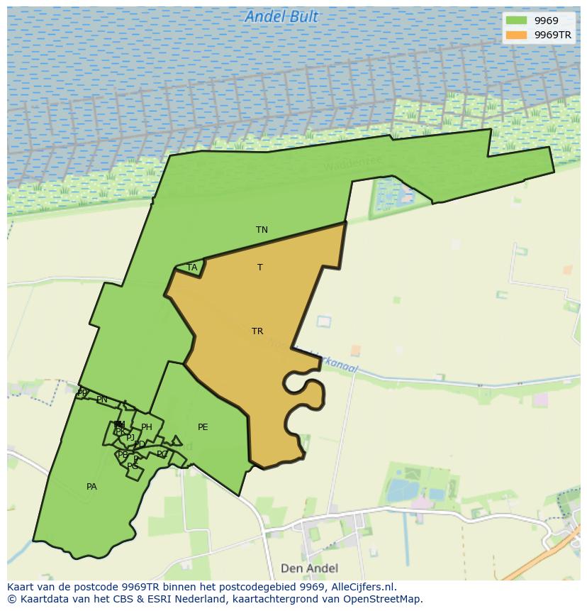 Afbeelding van het postcodegebied 9969 TR op de kaart.