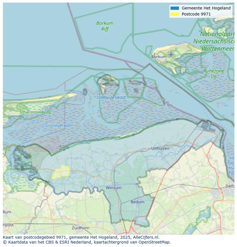 Afbeelding van het postcodegebied 9971 op de kaart.
