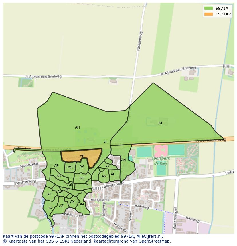 Afbeelding van het postcodegebied 9971 AP op de kaart.