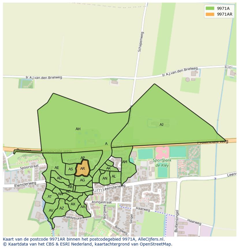 Afbeelding van het postcodegebied 9971 AR op de kaart.