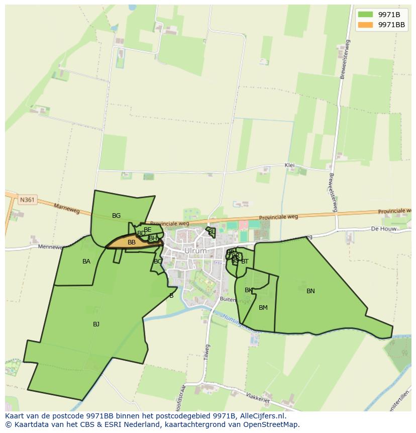 Afbeelding van het postcodegebied 9971 BB op de kaart.