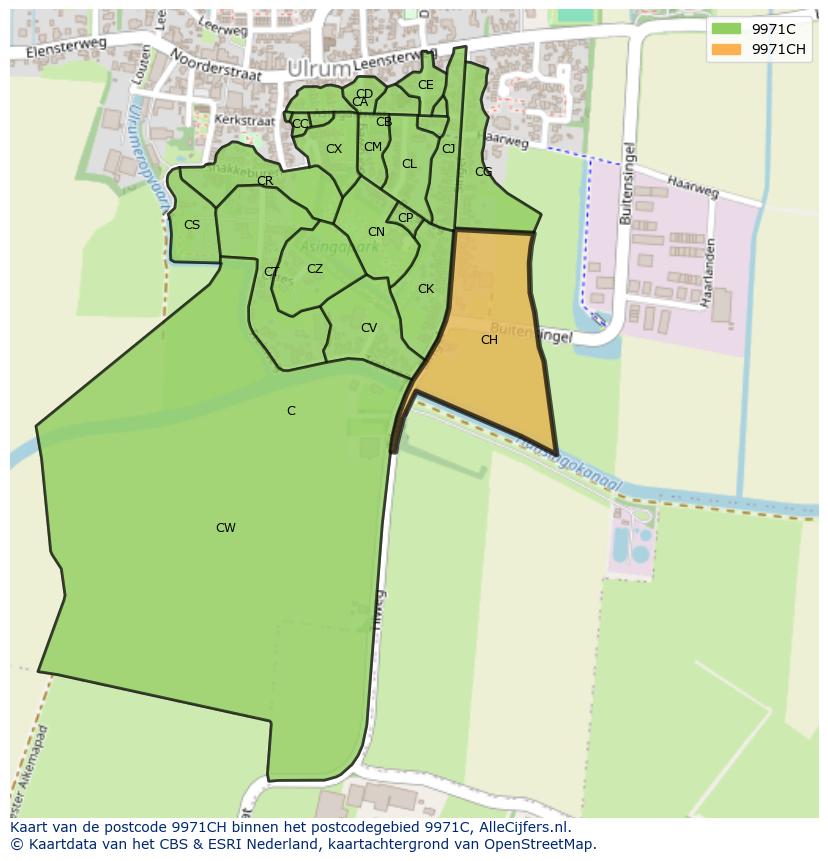 Afbeelding van het postcodegebied 9971 CH op de kaart.