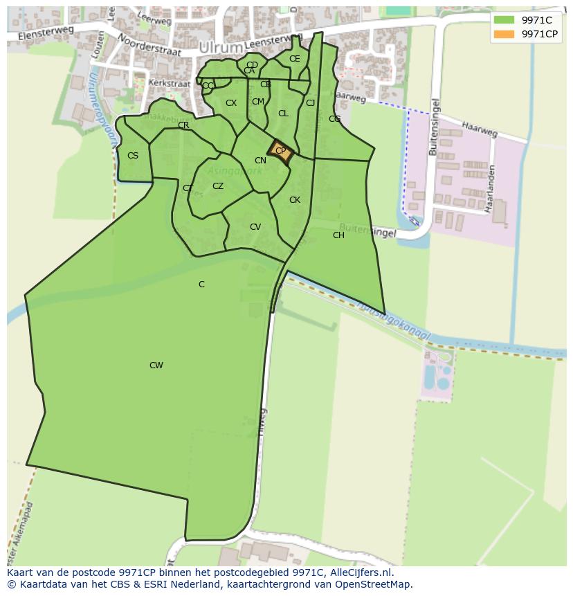 Afbeelding van het postcodegebied 9971 CP op de kaart.