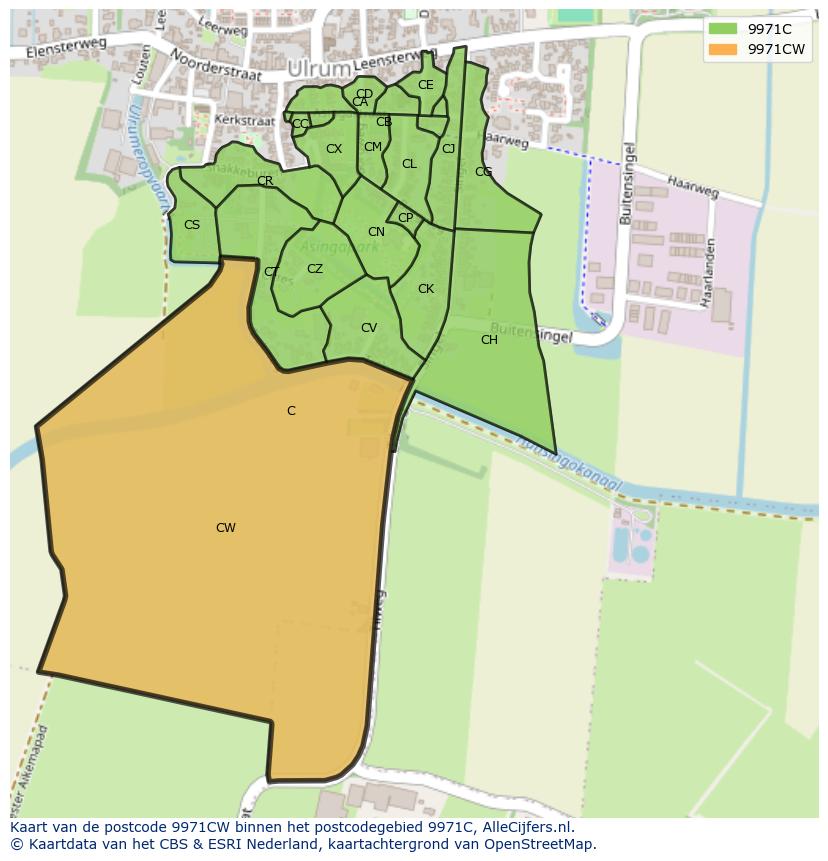 Afbeelding van het postcodegebied 9971 CW op de kaart.