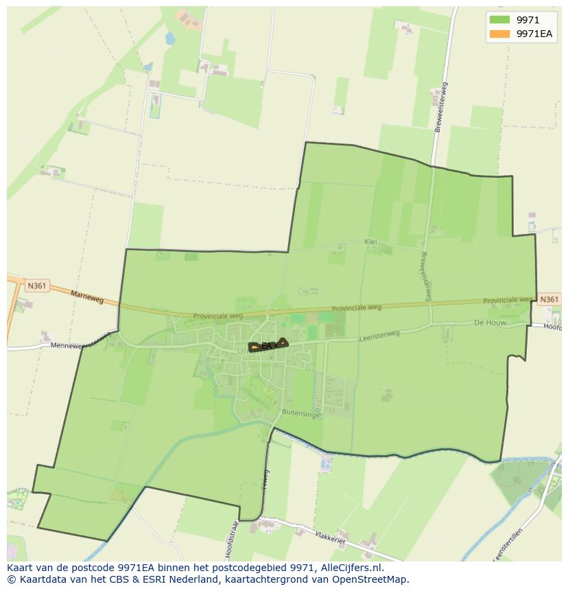 Afbeelding van het postcodegebied 9971 EA op de kaart.