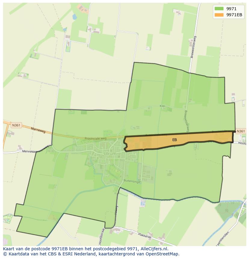 Afbeelding van het postcodegebied 9971 EB op de kaart.