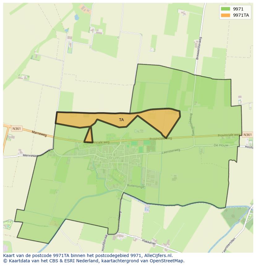 Afbeelding van het postcodegebied 9971 TA op de kaart.