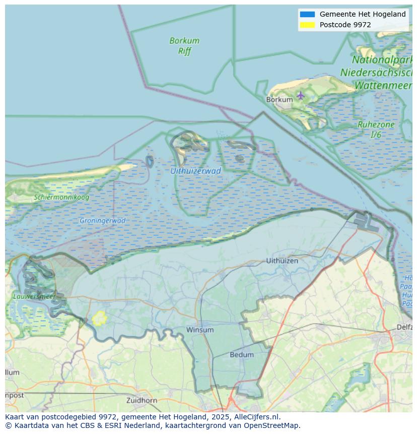 Afbeelding van het postcodegebied 9972 op de kaart.