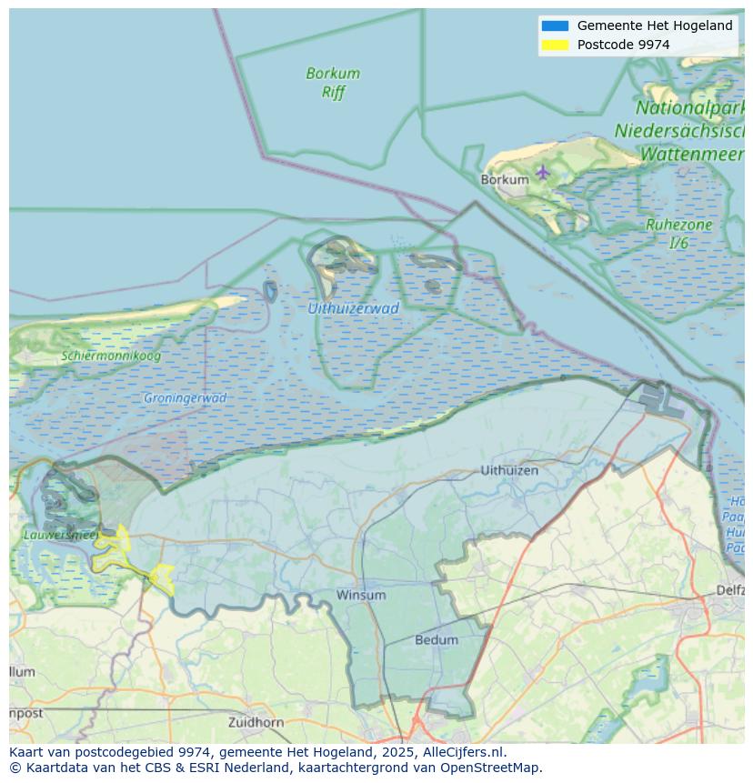 Afbeelding van het postcodegebied 9974 op de kaart.