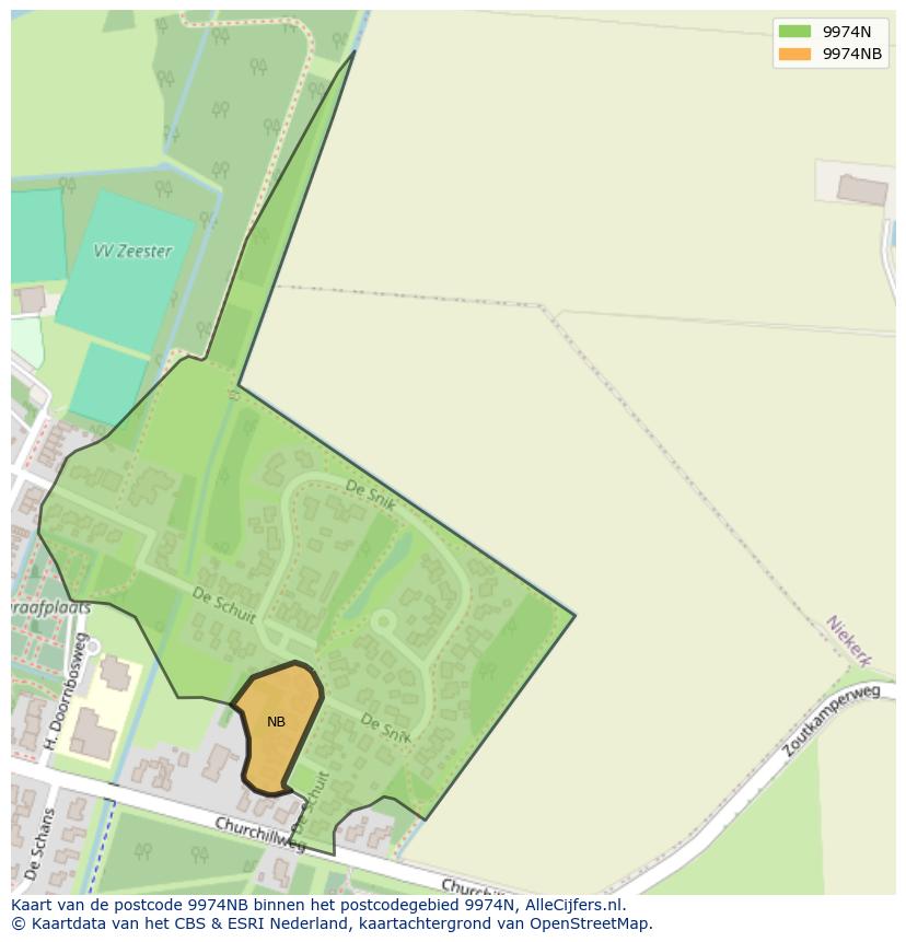 Afbeelding van het postcodegebied 9974 NB op de kaart.