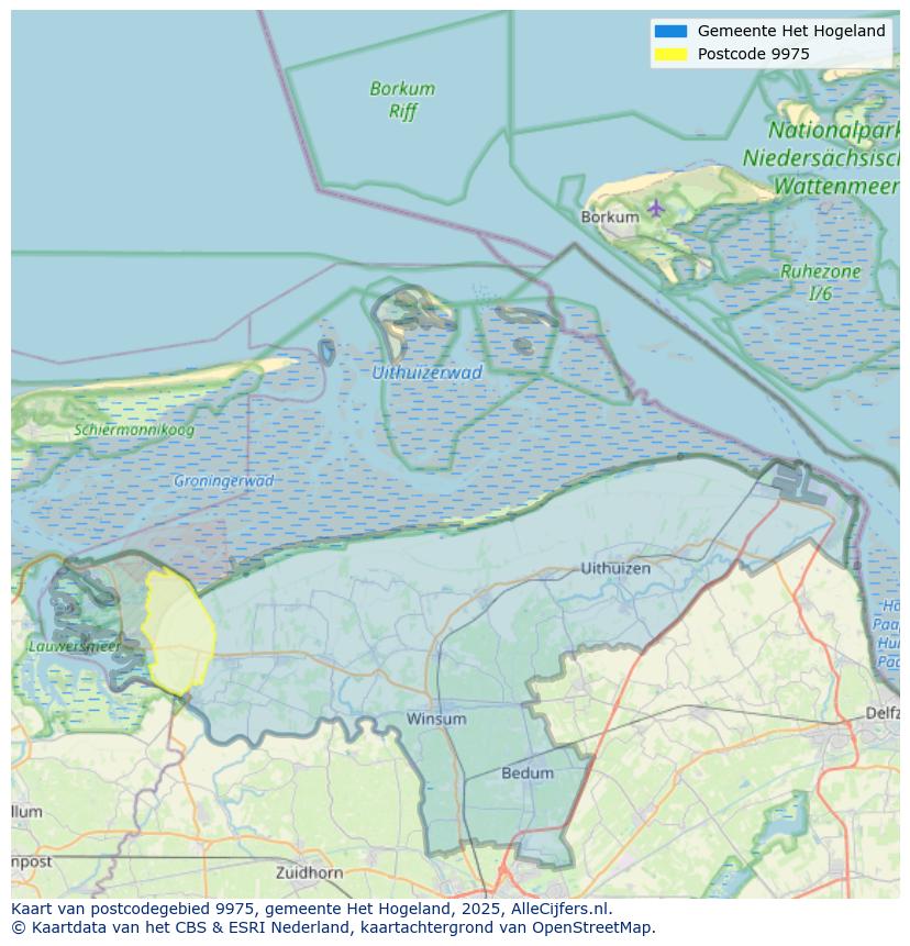 Afbeelding van het postcodegebied 9975 op de kaart.