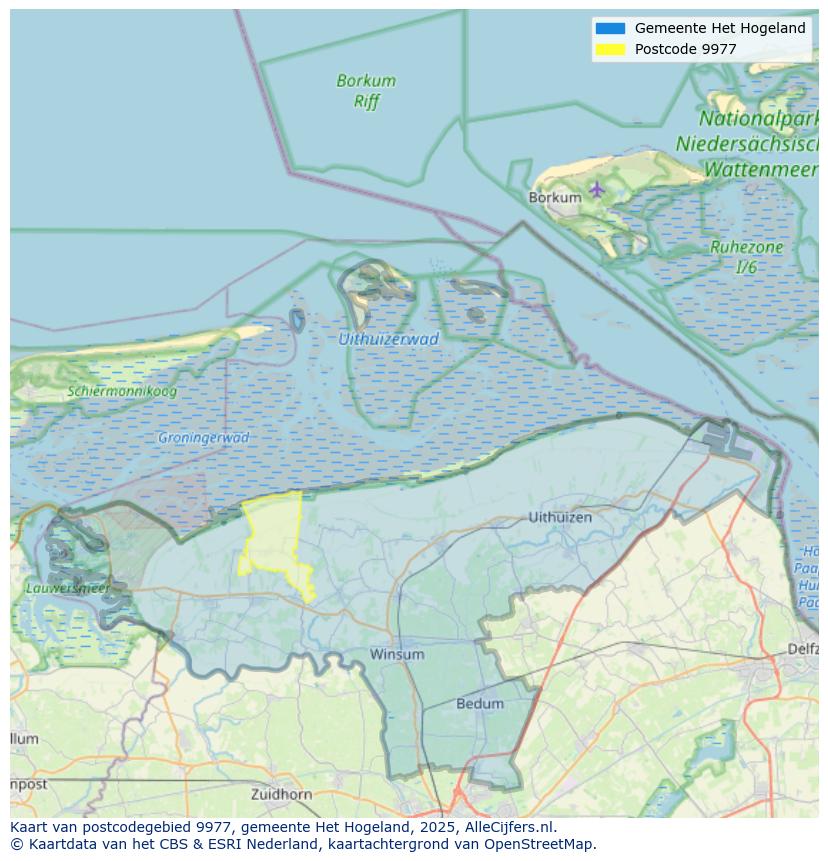 Afbeelding van het postcodegebied 9977 op de kaart.