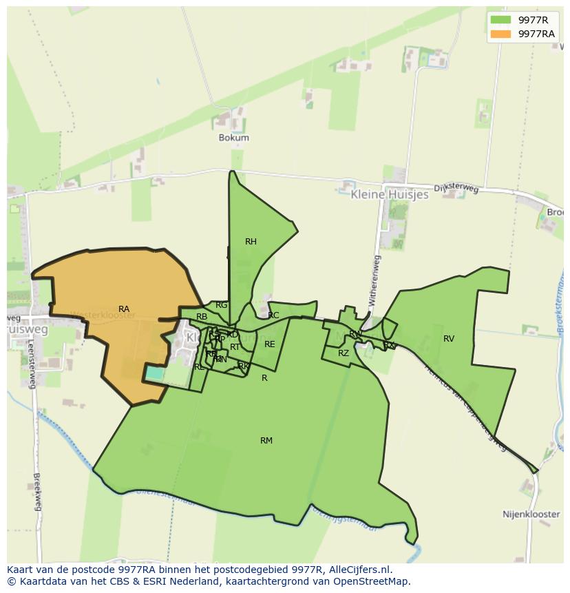 Afbeelding van het postcodegebied 9977 RA op de kaart.