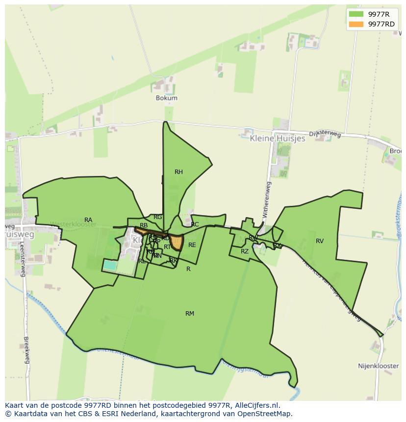 Afbeelding van het postcodegebied 9977 RD op de kaart.