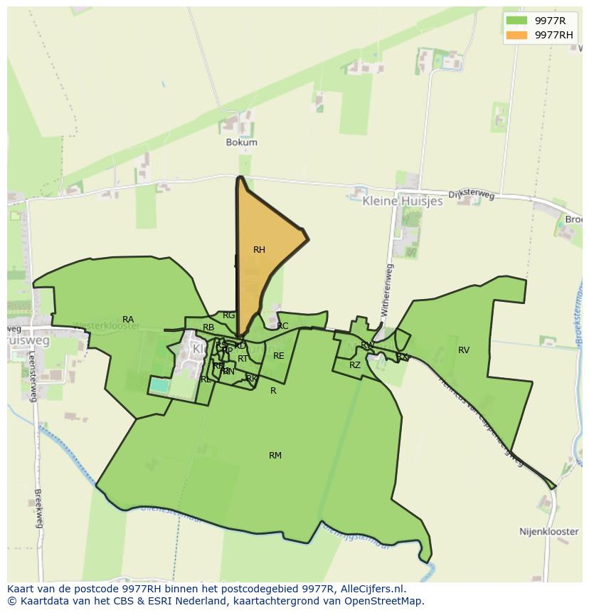 Afbeelding van het postcodegebied 9977 RH op de kaart.