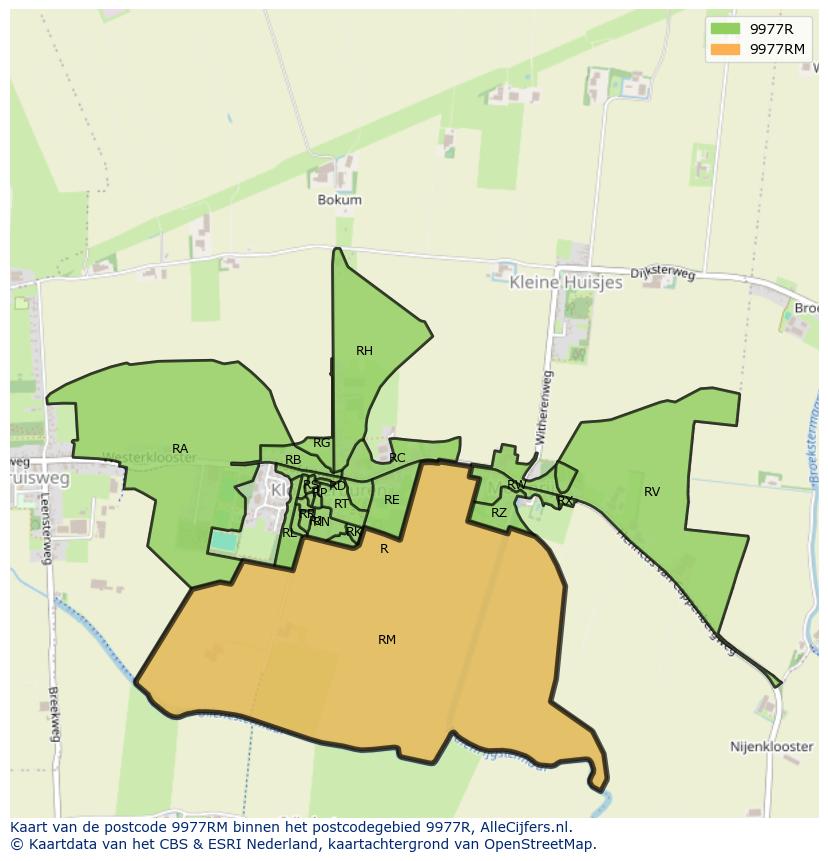 Afbeelding van het postcodegebied 9977 RM op de kaart.