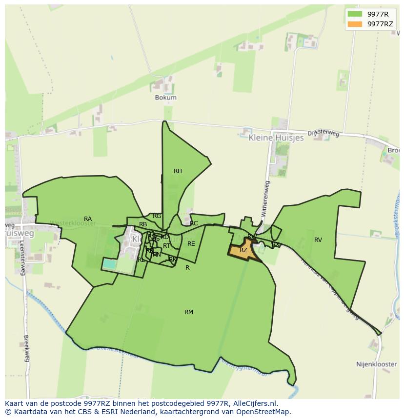 Afbeelding van het postcodegebied 9977 RZ op de kaart.