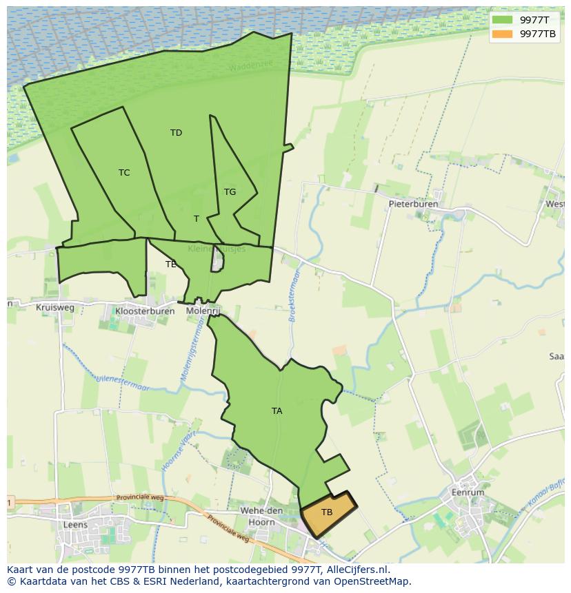 Afbeelding van het postcodegebied 9977 TB op de kaart.