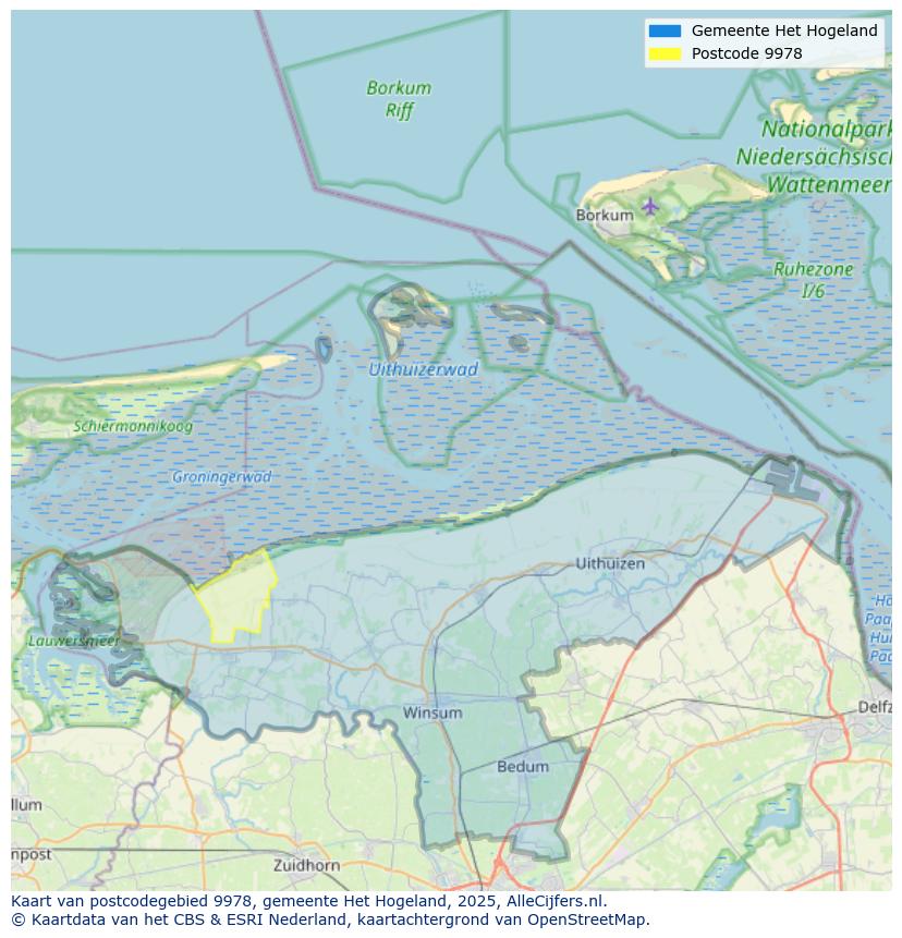 Afbeelding van het postcodegebied 9978 op de kaart.