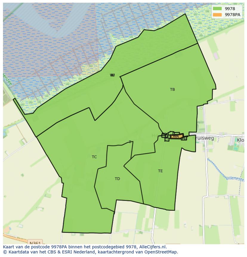 Afbeelding van het postcodegebied 9978 PA op de kaart.