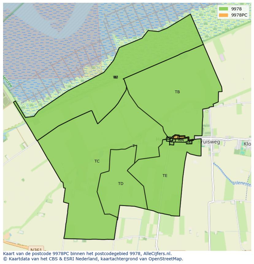 Afbeelding van het postcodegebied 9978 PC op de kaart.