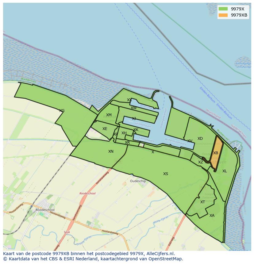 Afbeelding van het postcodegebied 9979 XB op de kaart.