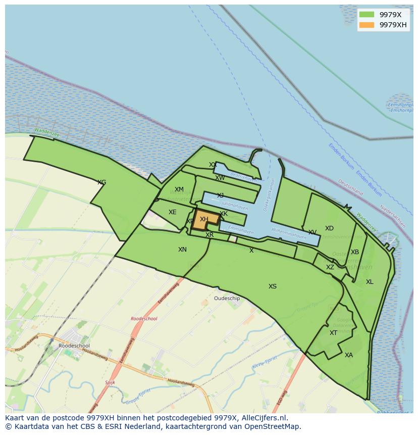 Afbeelding van het postcodegebied 9979 XH op de kaart.