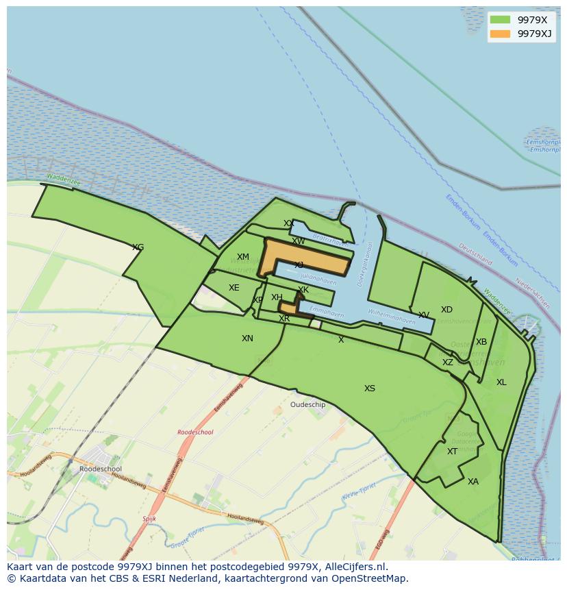 Afbeelding van het postcodegebied 9979 XJ op de kaart.