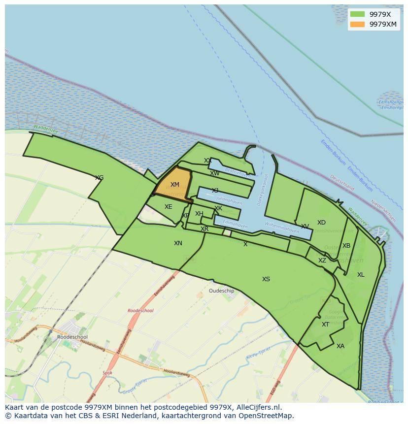 Afbeelding van het postcodegebied 9979 XM op de kaart.