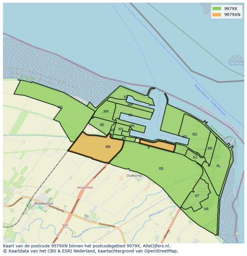 Afbeelding van het postcodegebied 9979 XN op de kaart.