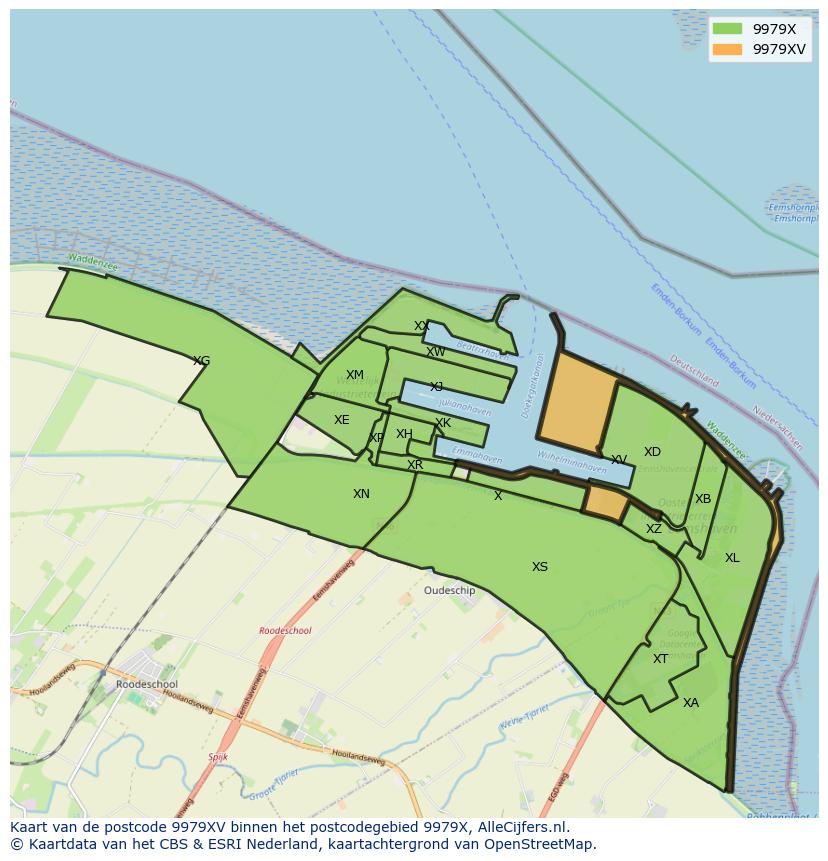 Afbeelding van het postcodegebied 9979 XV op de kaart.