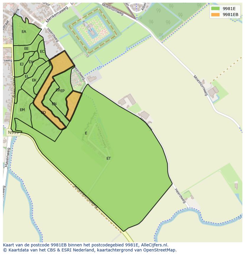 Afbeelding van het postcodegebied 9981 EB op de kaart.
