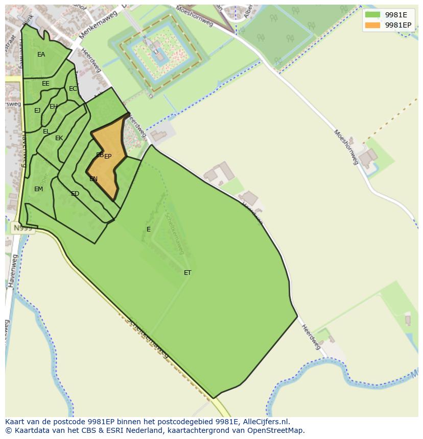 Afbeelding van het postcodegebied 9981 EP op de kaart.