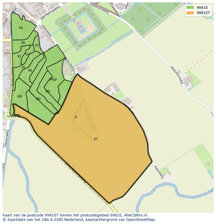Afbeelding van het postcodegebied 9981 ET op de kaart.