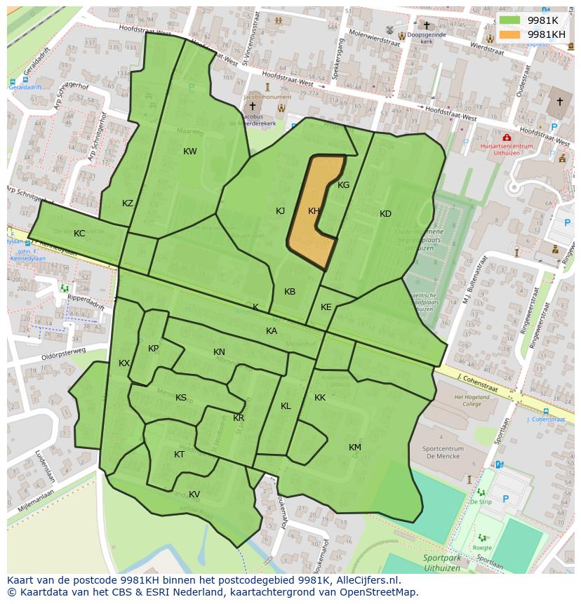 Afbeelding van het postcodegebied 9981 KH op de kaart.