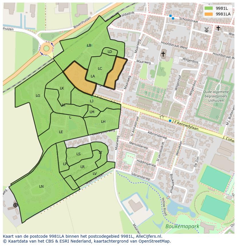 Afbeelding van het postcodegebied 9981 LA op de kaart.