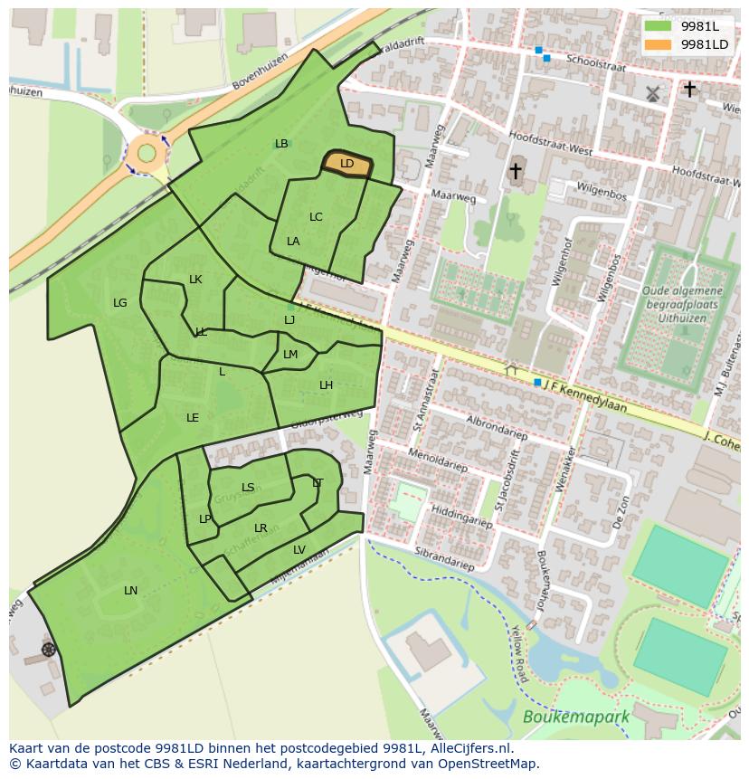 Afbeelding van het postcodegebied 9981 LD op de kaart.