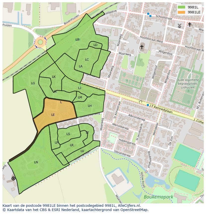 Afbeelding van het postcodegebied 9981 LE op de kaart.