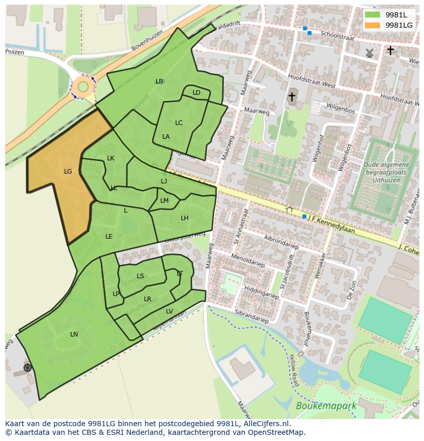 Afbeelding van het postcodegebied 9981 LG op de kaart.