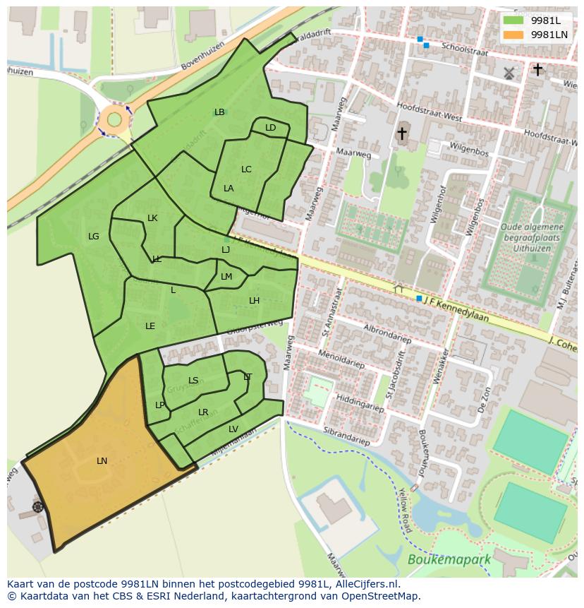 Afbeelding van het postcodegebied 9981 LN op de kaart.