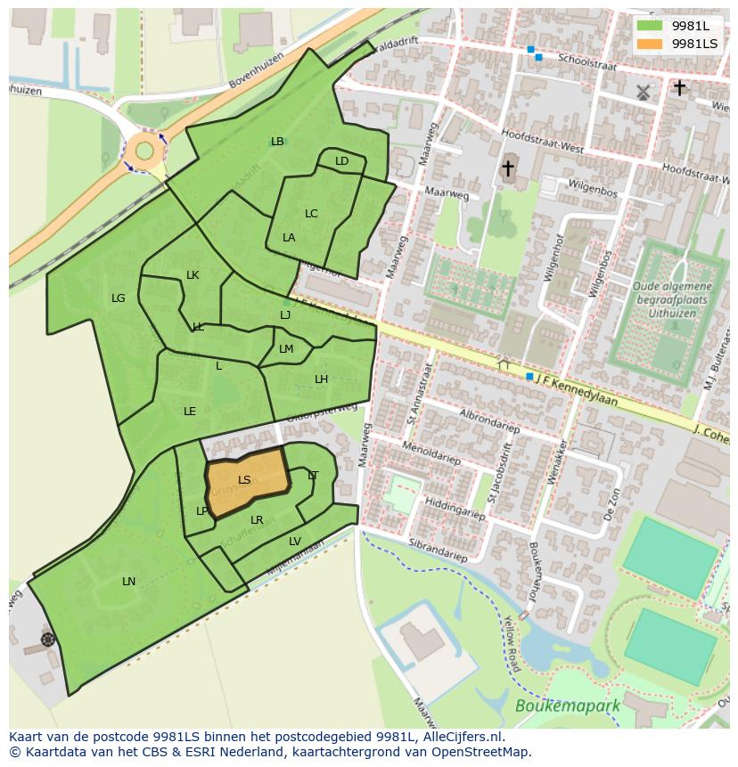 Afbeelding van het postcodegebied 9981 LS op de kaart.