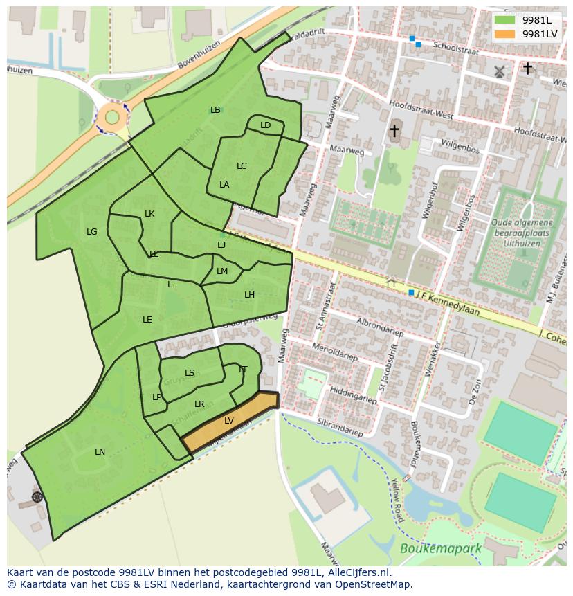 Afbeelding van het postcodegebied 9981 LV op de kaart.