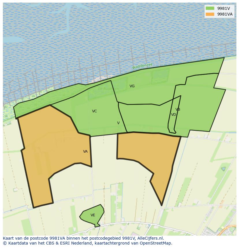 Afbeelding van het postcodegebied 9981 VA op de kaart.