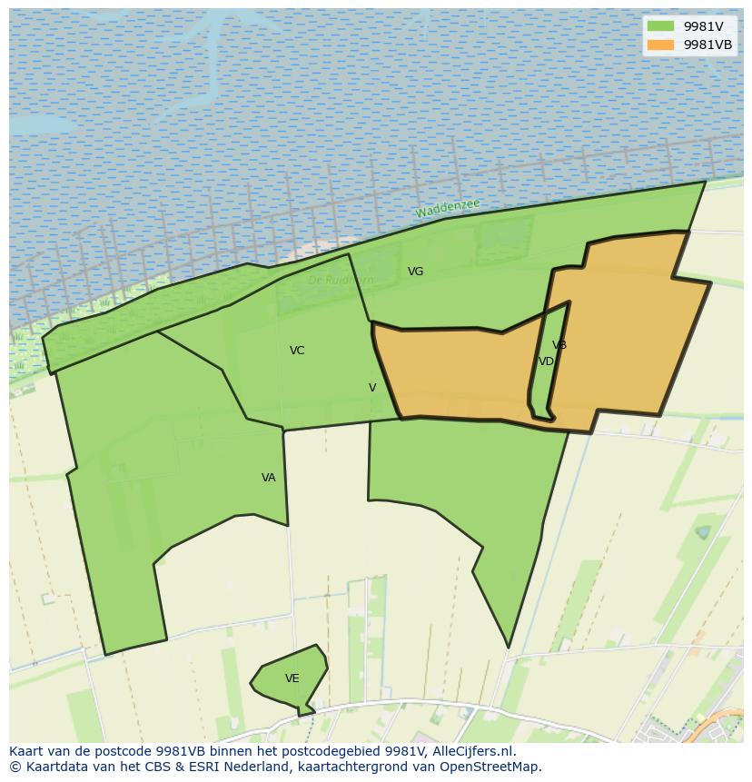Afbeelding van het postcodegebied 9981 VB op de kaart.