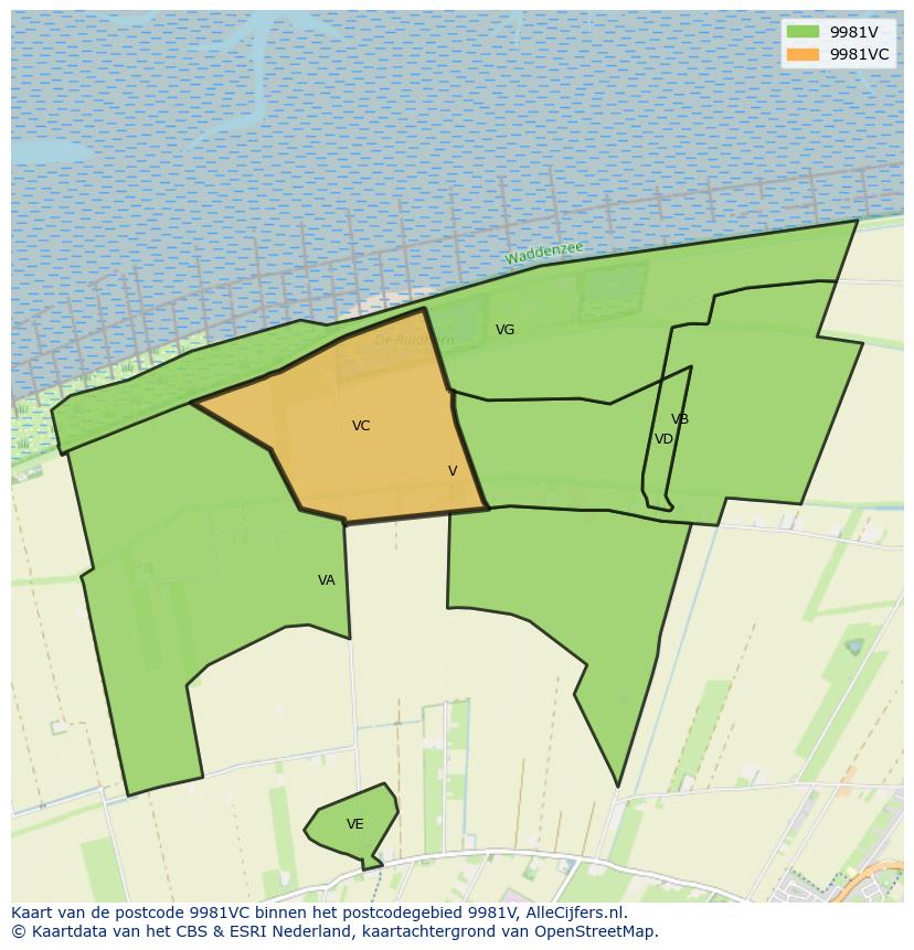 Afbeelding van het postcodegebied 9981 VC op de kaart.